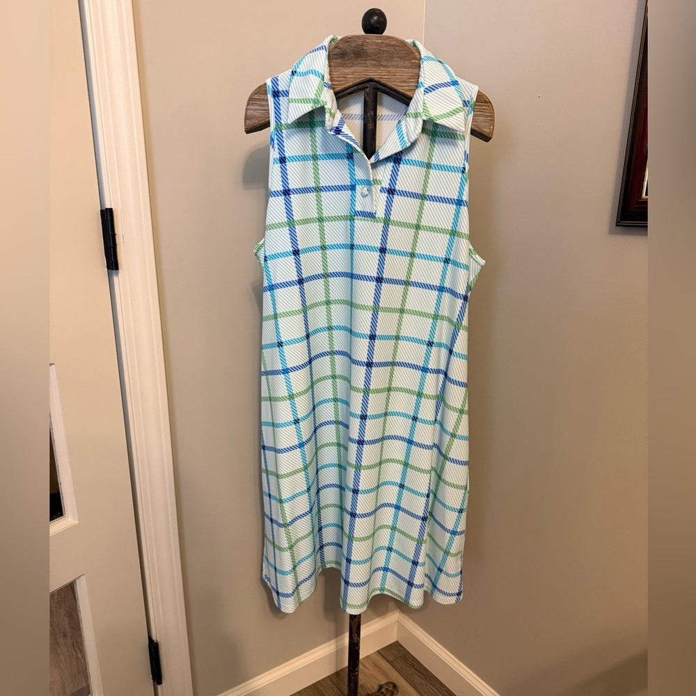 Jude Connally Plaid Harley Dress in White, Blue and Green Plaid